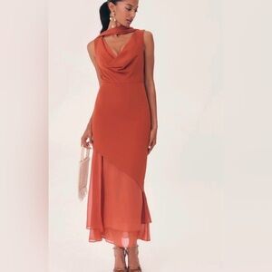 NWT Lady Pipa 5X Terracotta Cowl Neck Midi  Caldera Vestido Rabat Dress Plus Sz